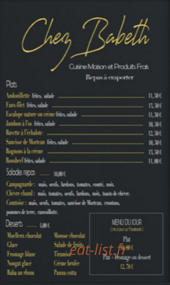 Carte et menu de Brasserie de l'Île-de-France à Besancon — Les plats, salades et desserts
