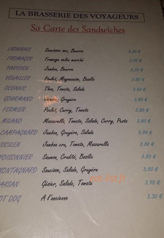 Brasserie des voyageurs — carte page 1