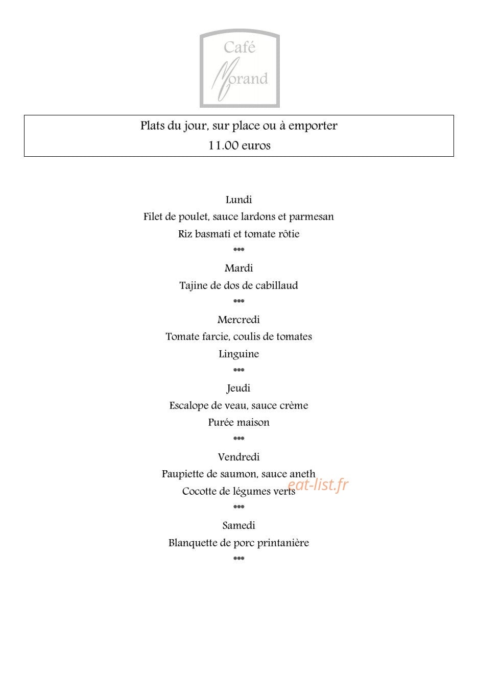 Café Morand — carte page 1
