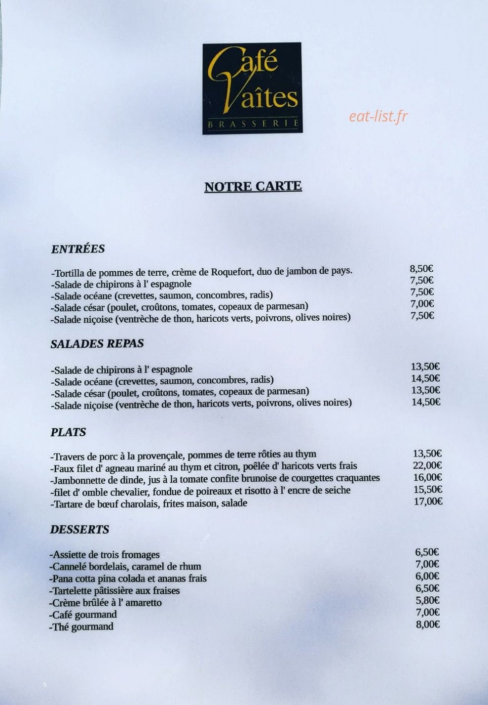 Café Vaîtes — carte page 1