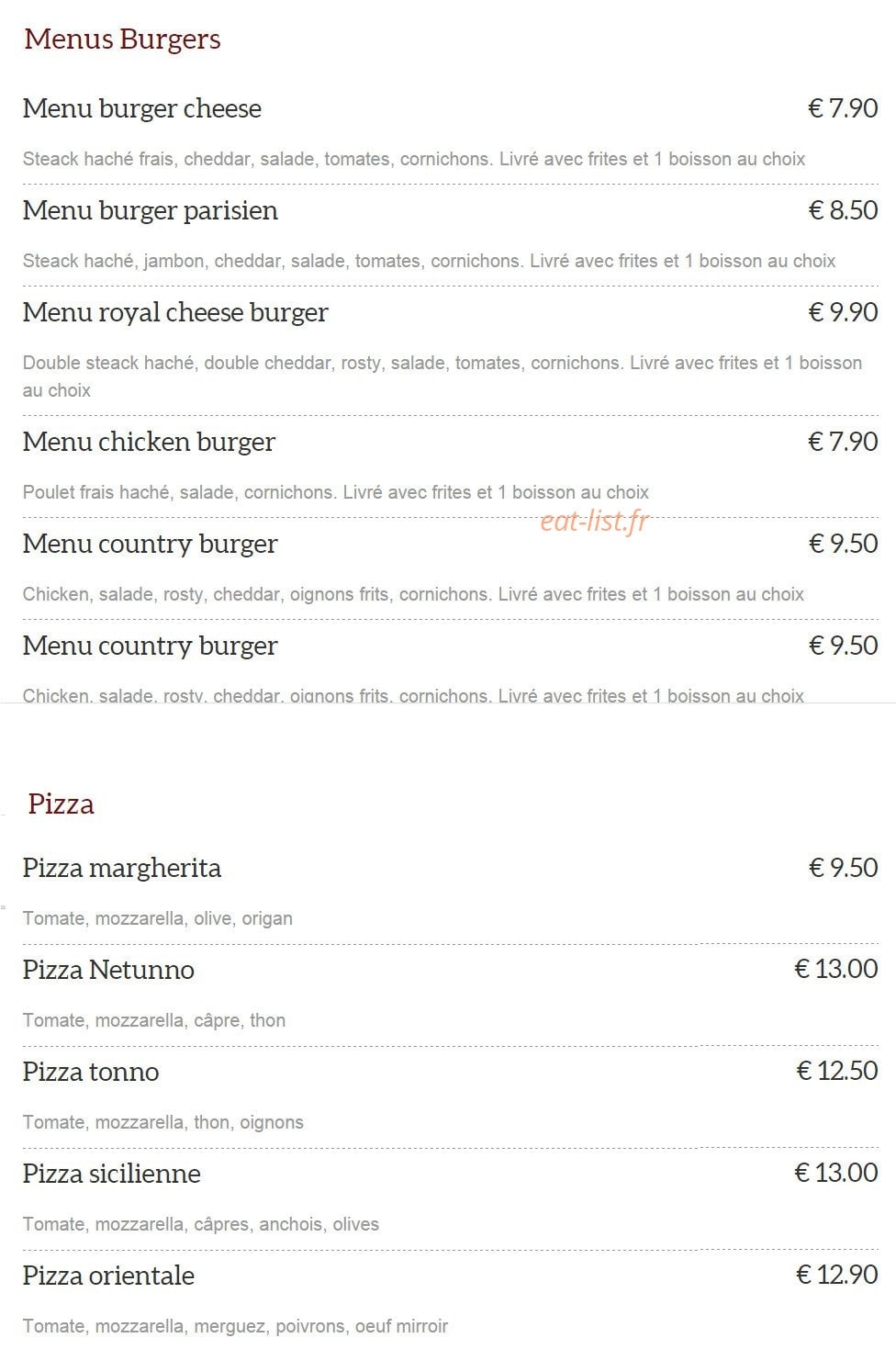Chez Pizz Grill — carte page 1
