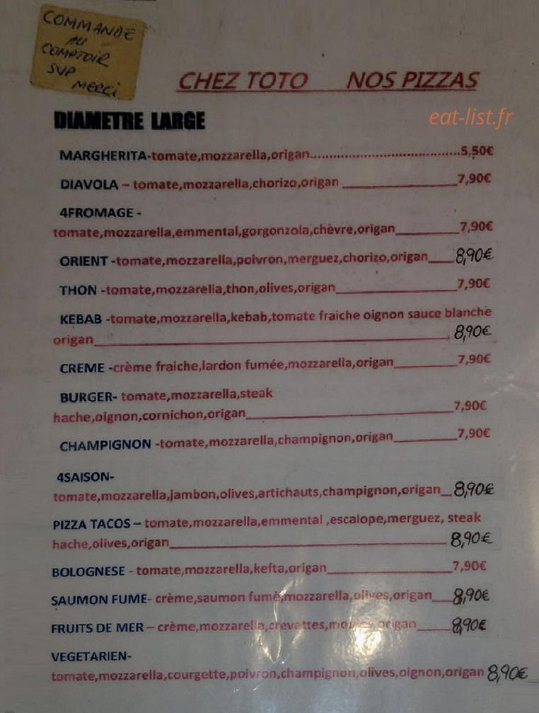 Chez Toto — carte page 1