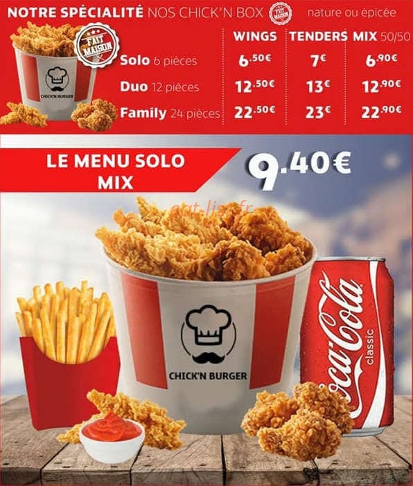 Chick'n burger — carte page 5