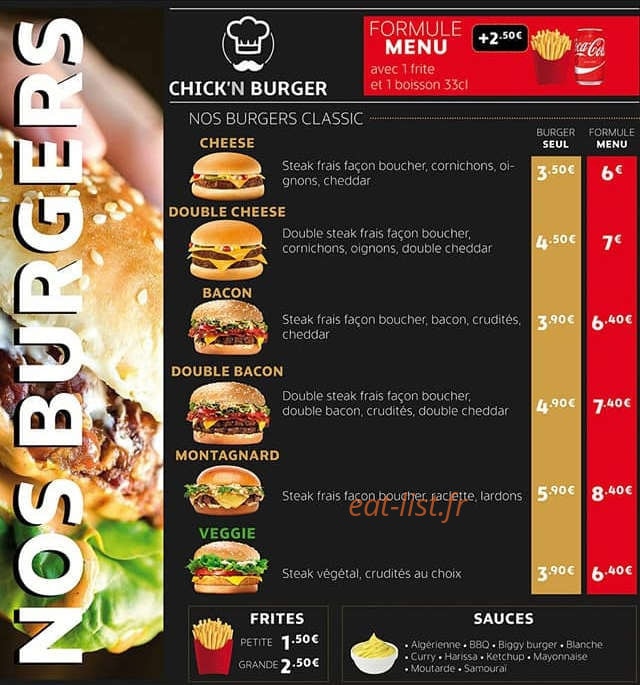 Chick'n burger — carte page 2