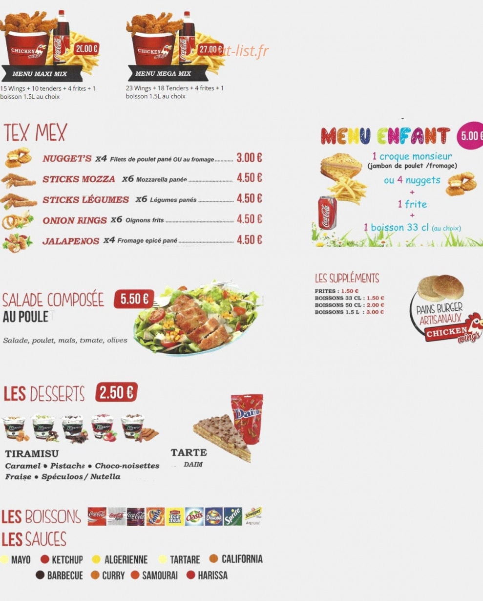 Chicken Wings — carte page 2