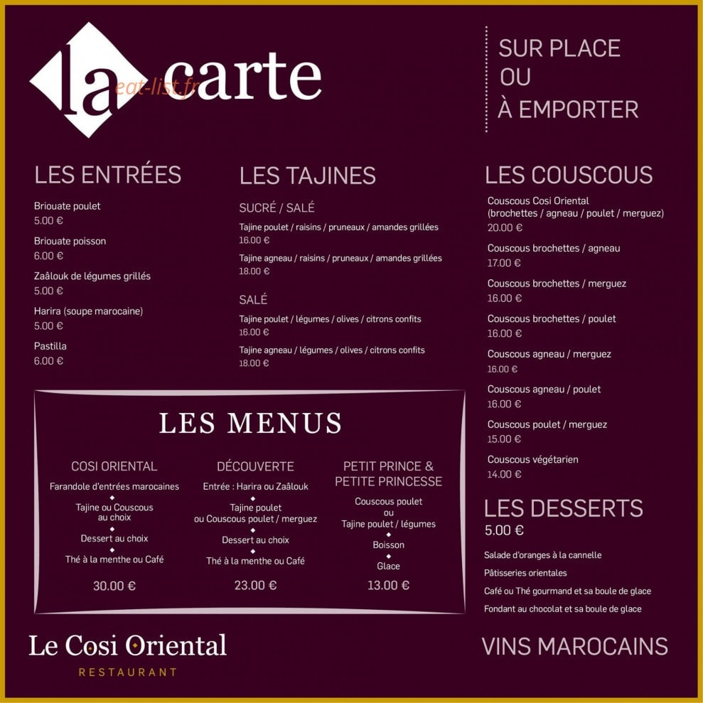 Cosi Oriental — carte page 1