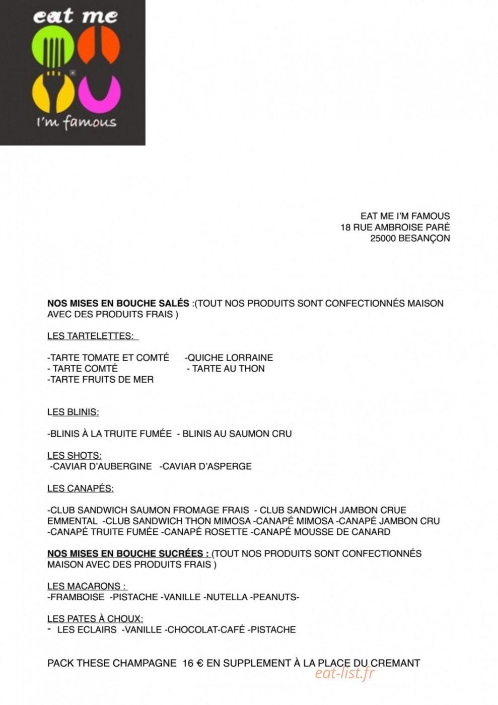 Eat Me I'm Famous — carte page 2