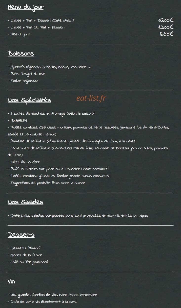 L'Affineur Comtois — carte page 1