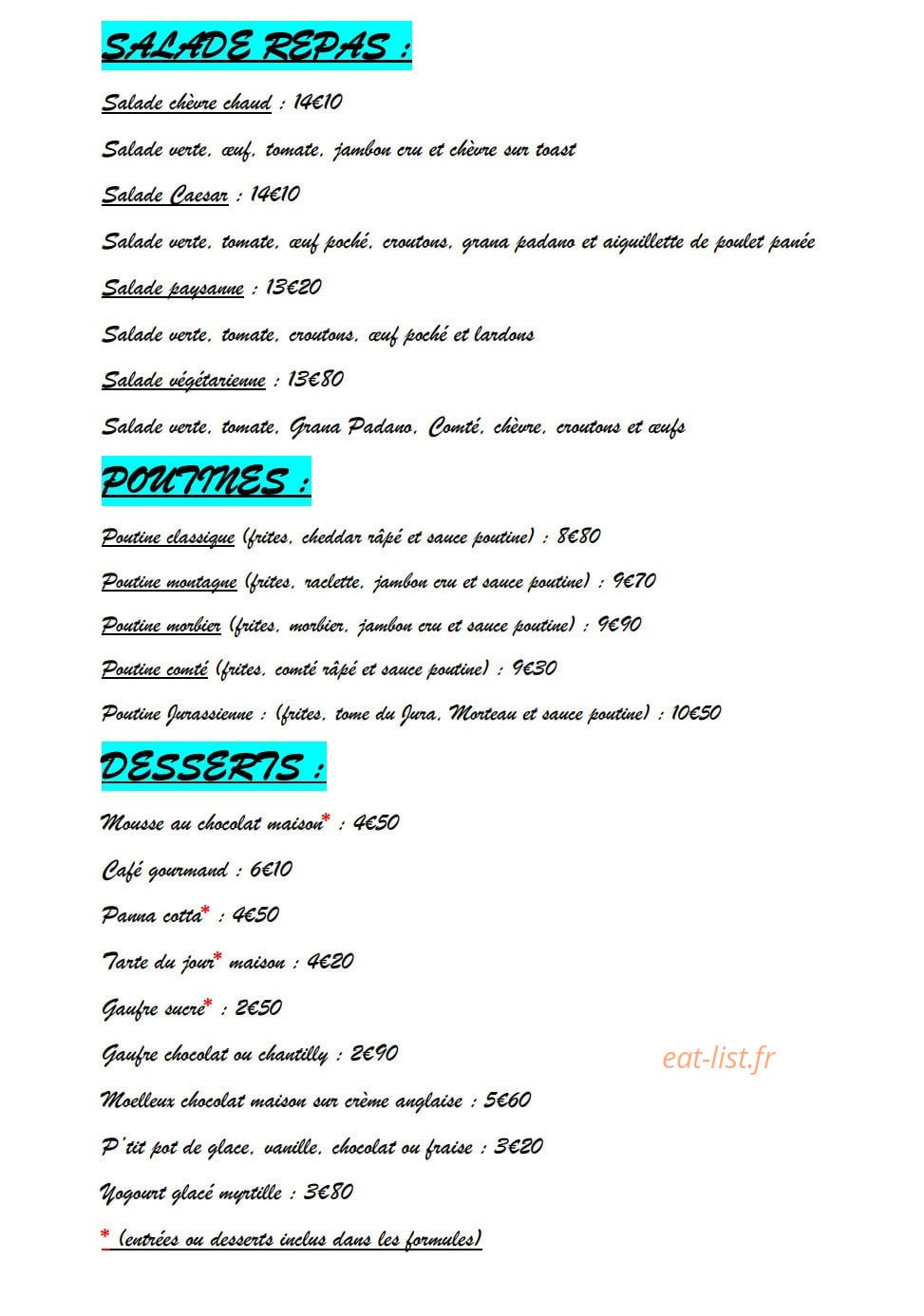 Le bistrot — carte page 2