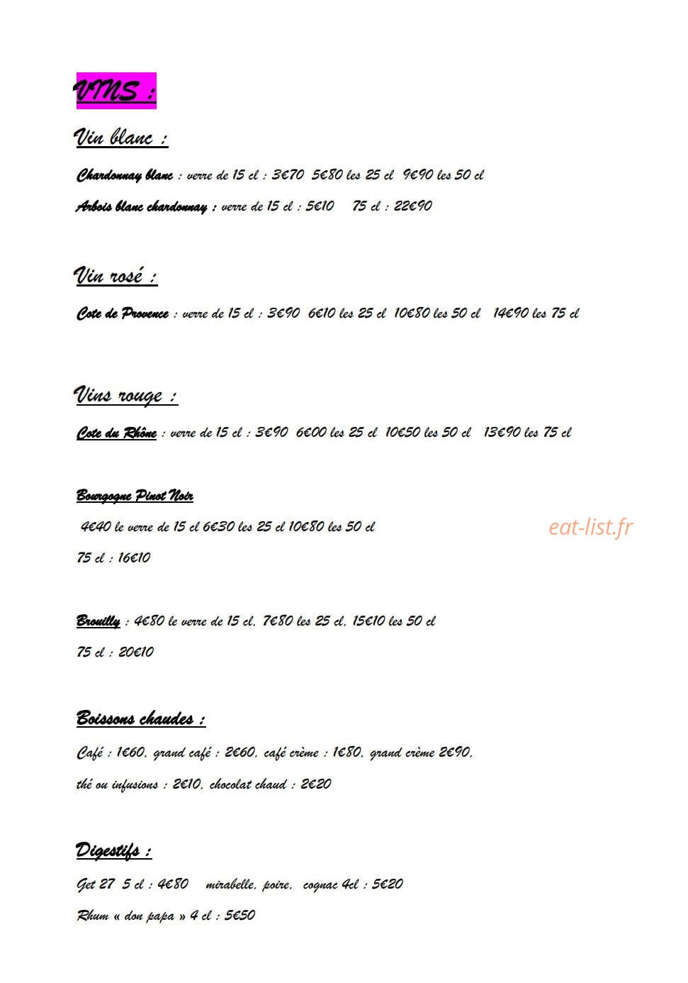 Le bistrot — carte page 3