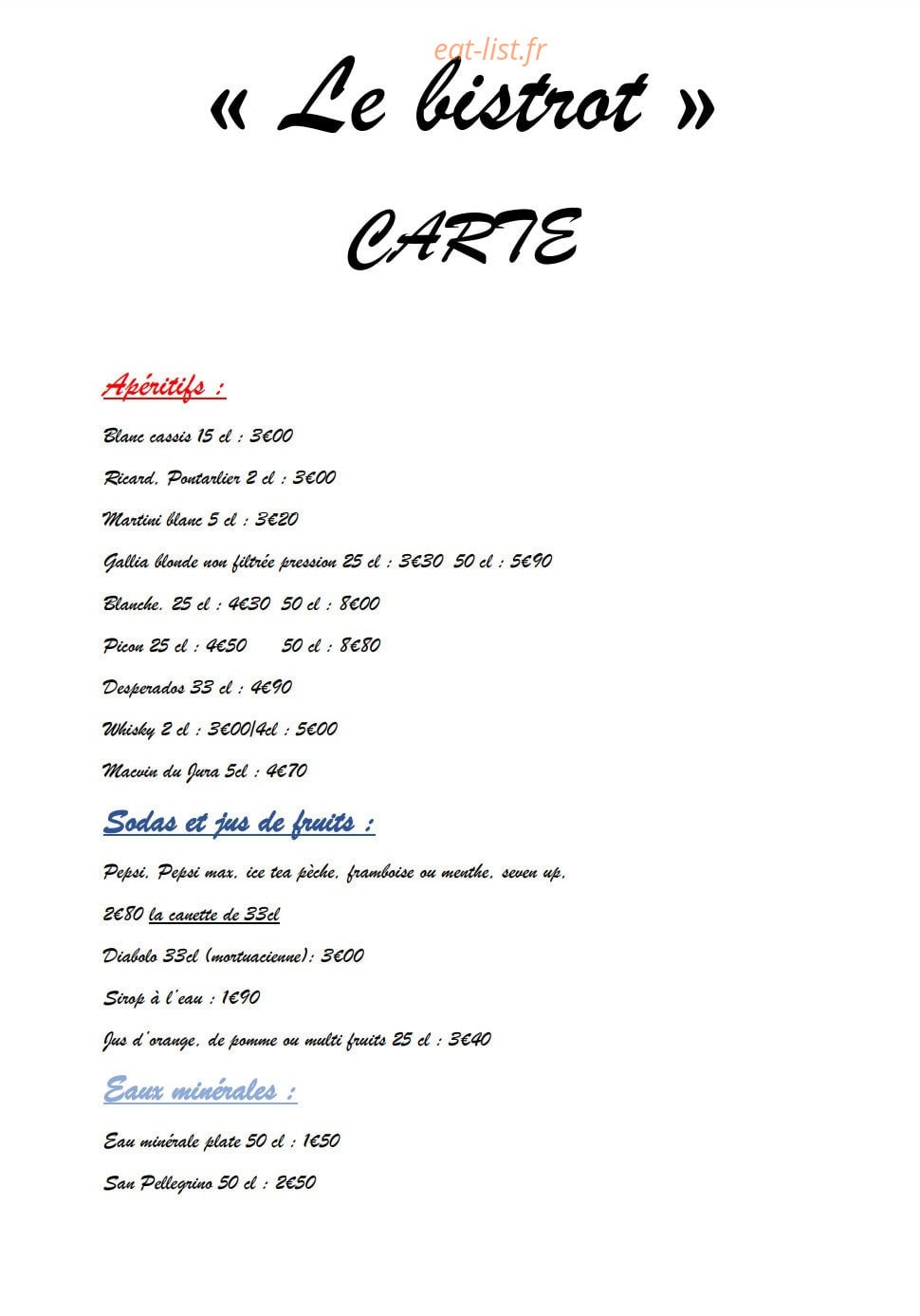 Le bistrot — carte page 7