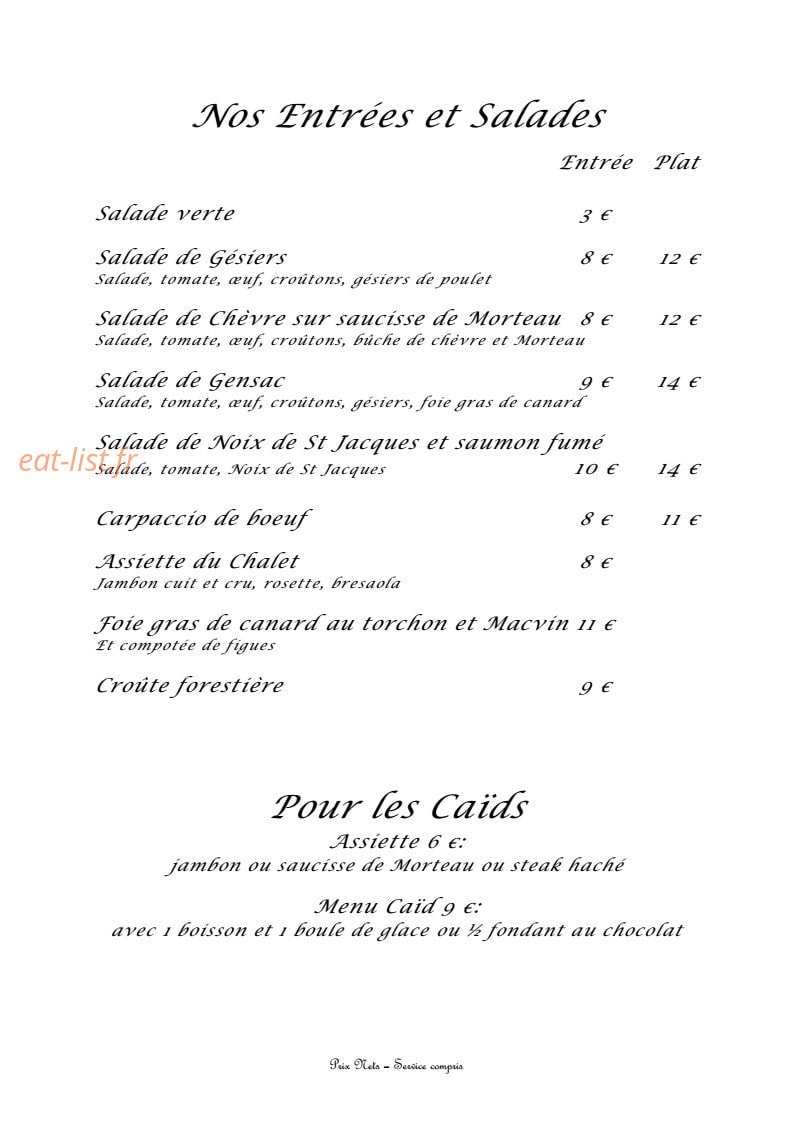Le Chalet du Cervin — carte page 1