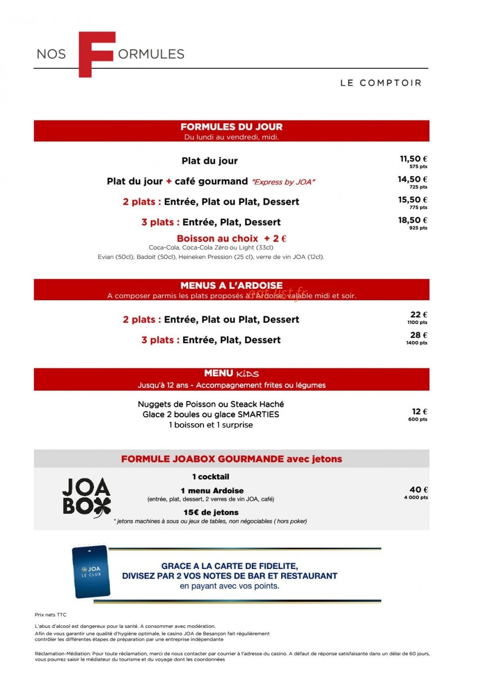 Le Comptoir JOA — carte page 1