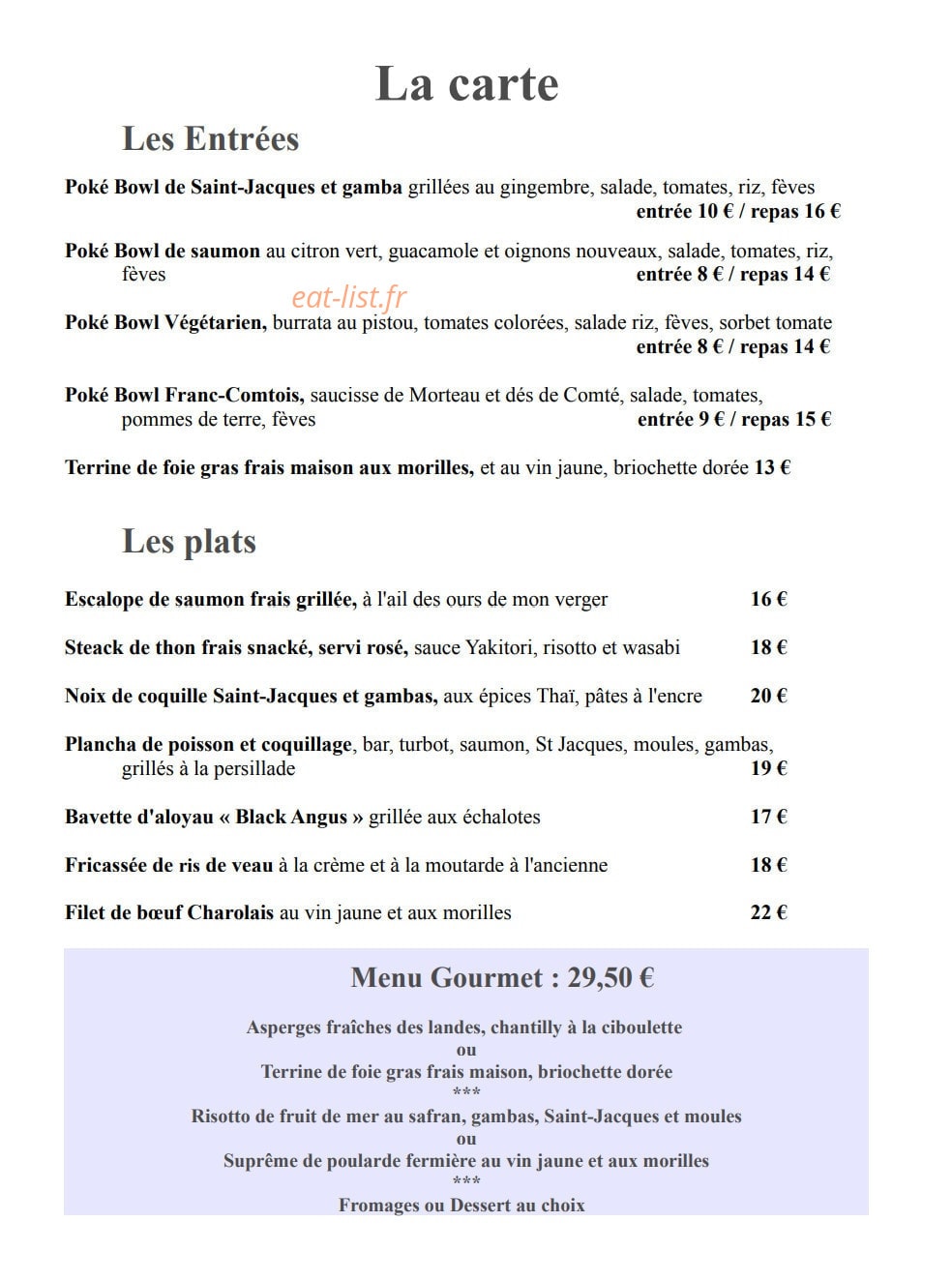 Le P'tit Gourmet — carte page 1