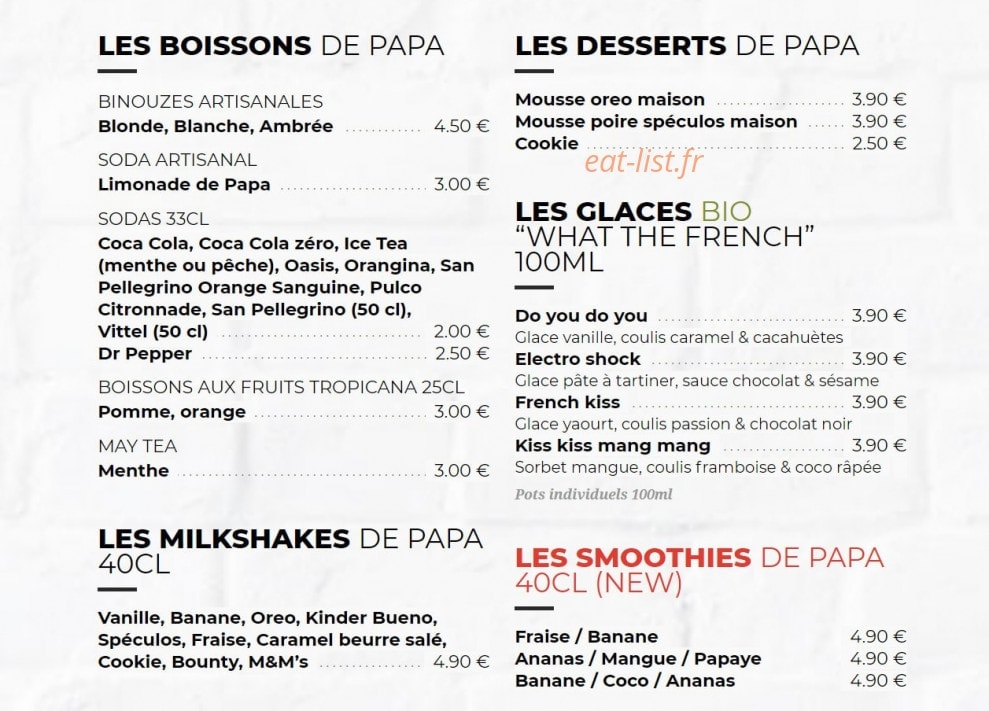 Les Burgers de Papa — carte page 4