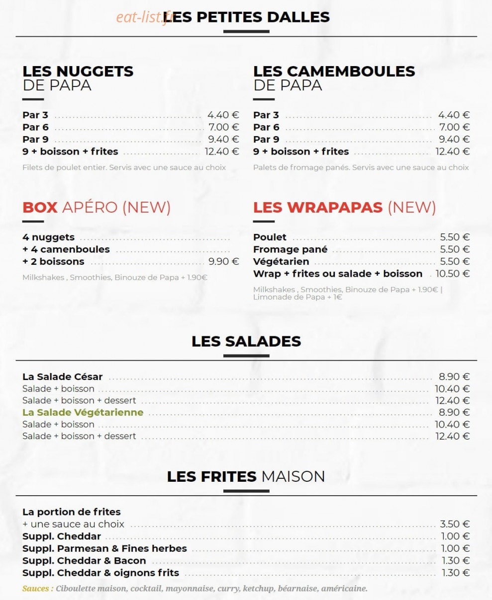 Les Burgers de Papa — carte page 3