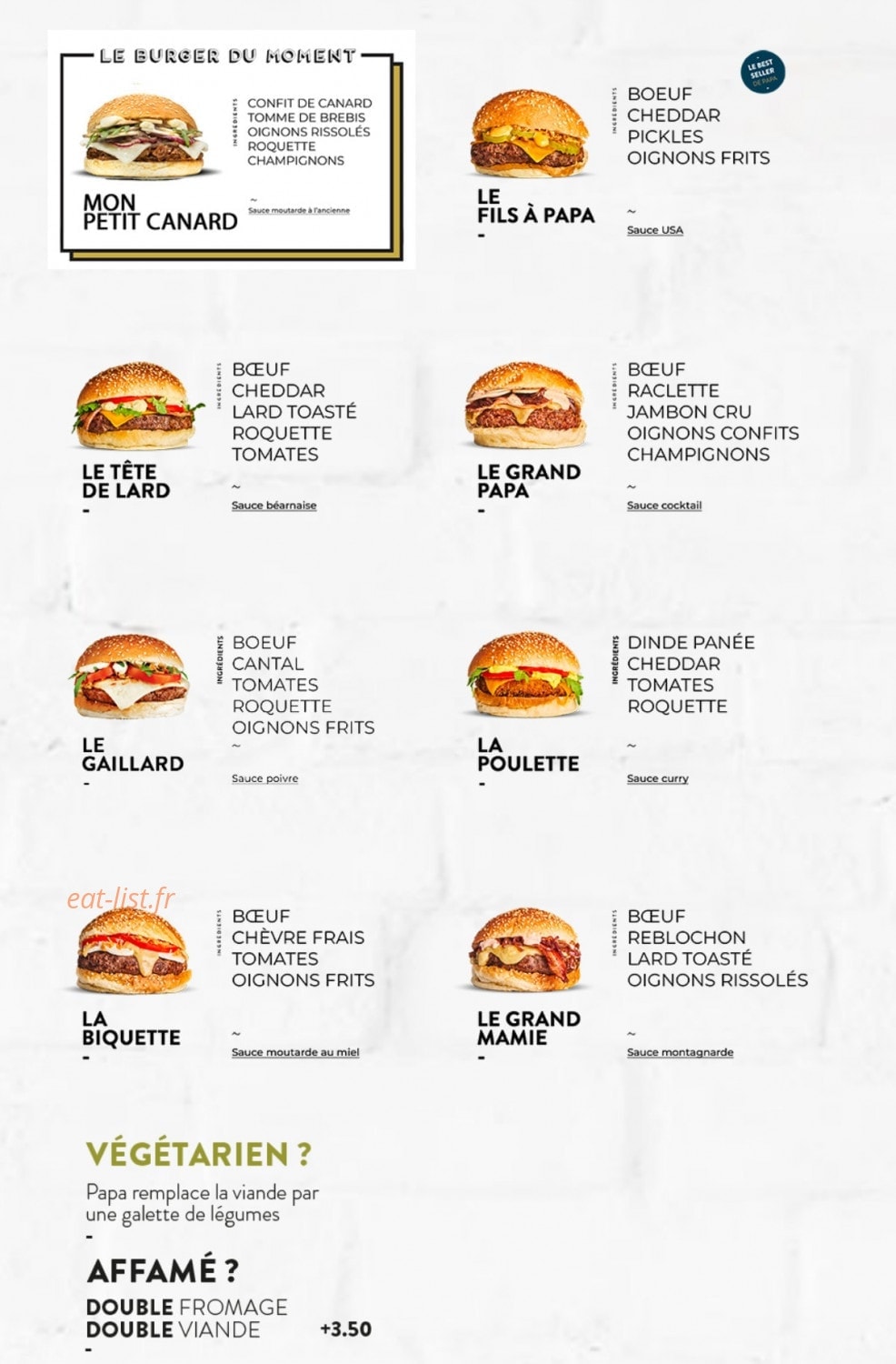 Les Burgers de Papa — carte page 1