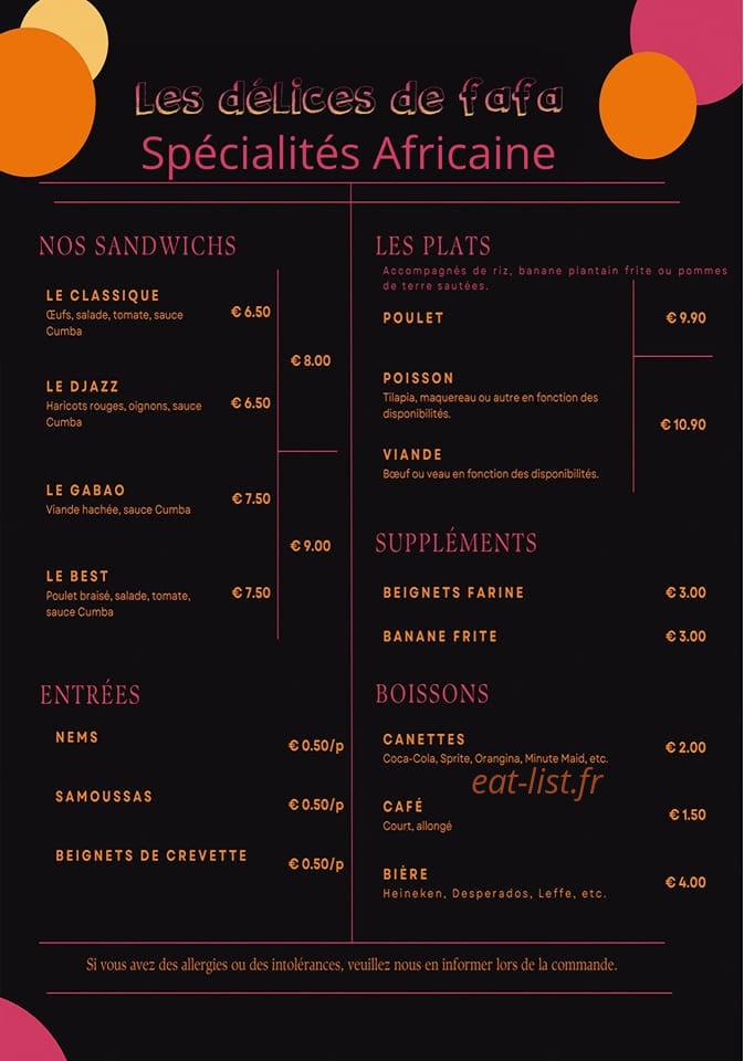 Les Délices de Fafa — carte page 1