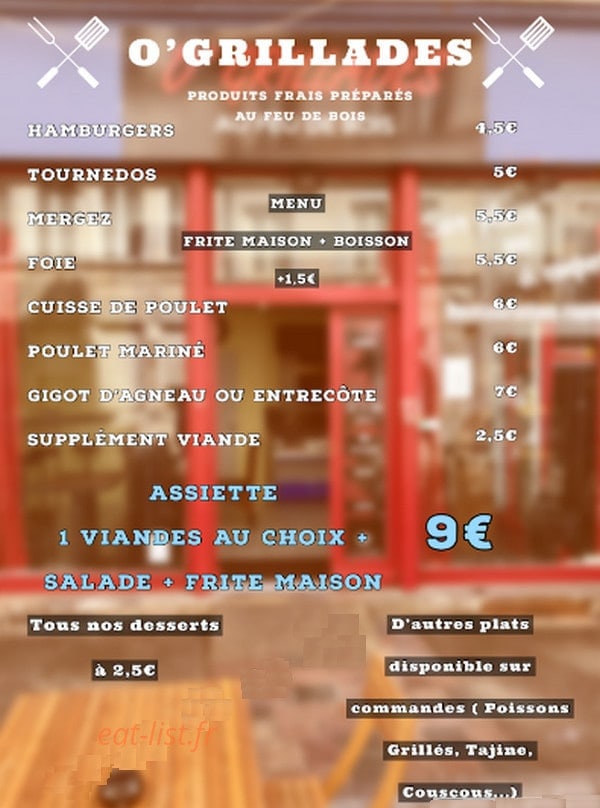 O’Grillades — carte page 1