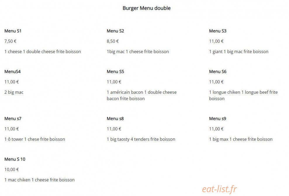 O Suprême Burger — carte page 1