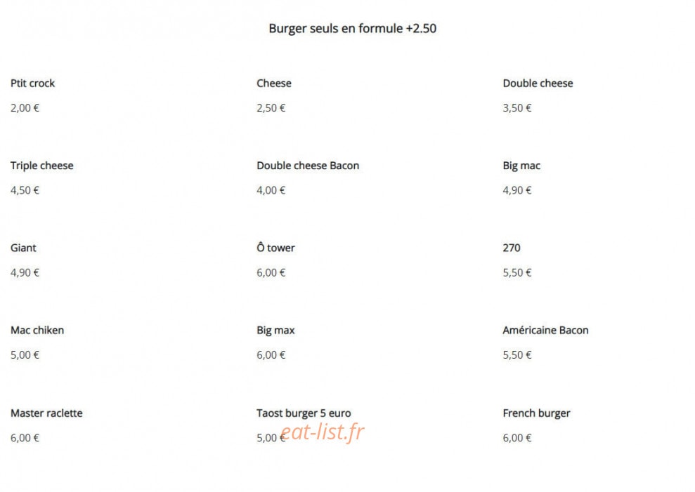 O Suprême Burger — carte page 2
