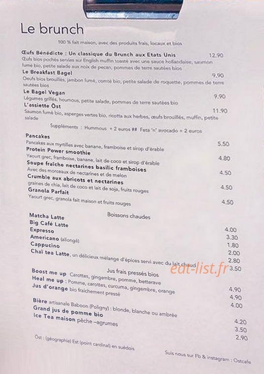 ÖST café — carte page 1