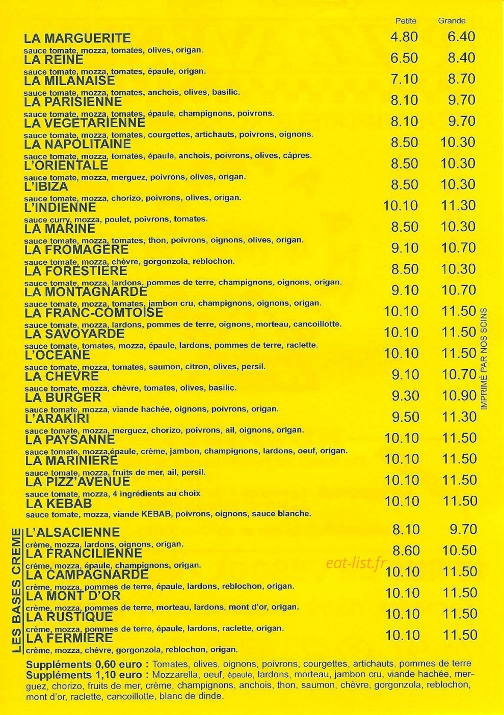 Pizz'avenue — carte page 1