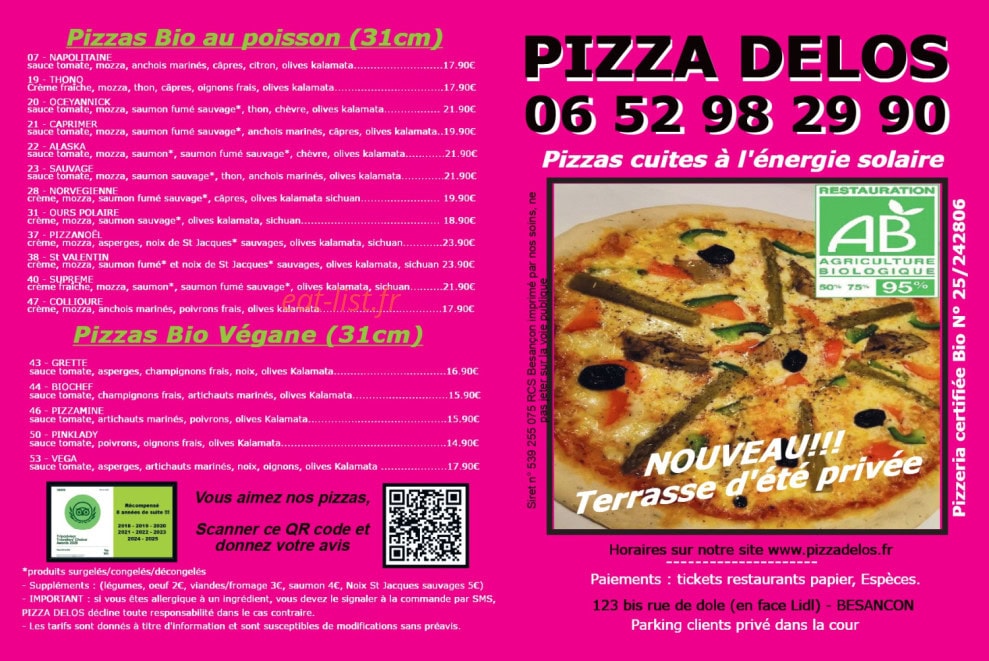 Pizza Delos — carte page 1