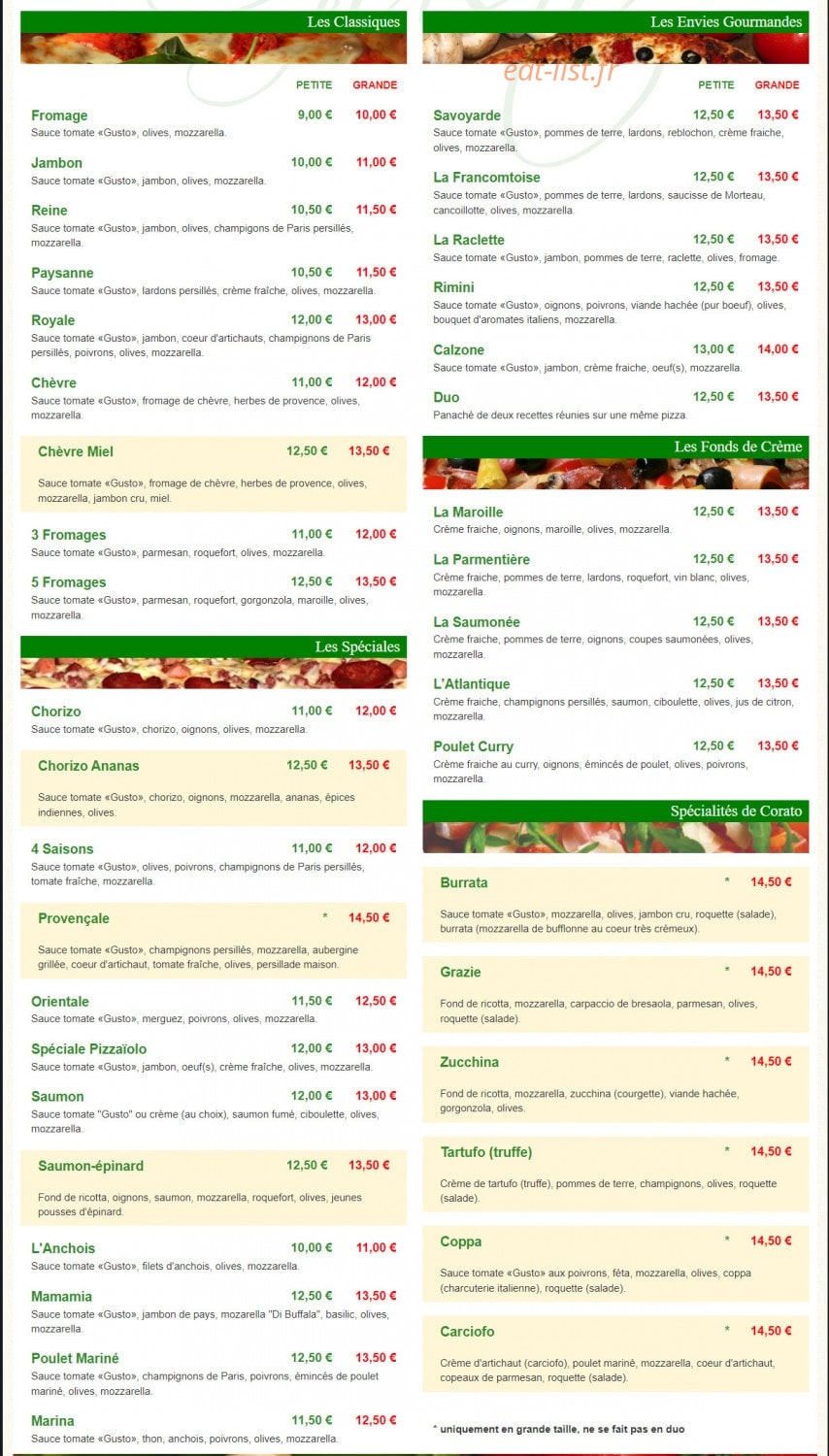 Pizza Gusto — carte page 1