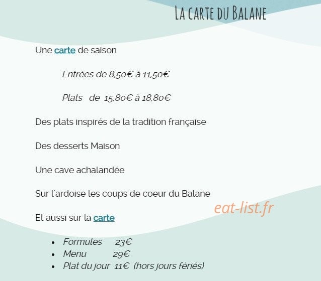 Restaurant Le Balane — carte page 1