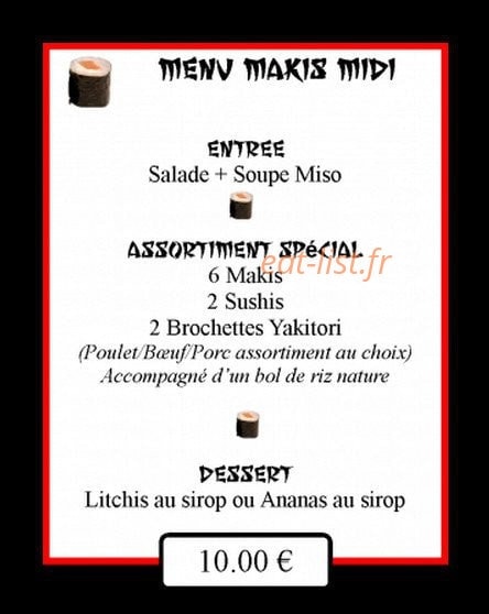 Restaurant le Tokyo — carte page 1