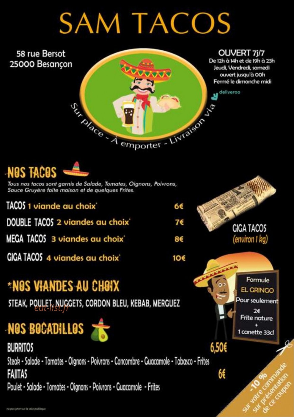 Sam Tacos — carte page 1