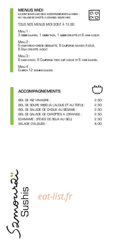 Samourai Sushis — carte page 2