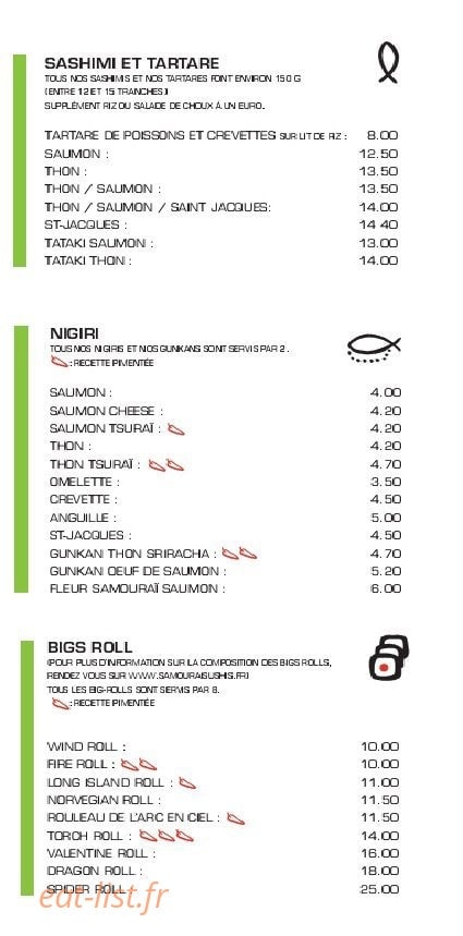 Samourai Sushis — carte page 5