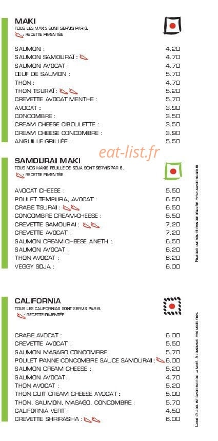 Samourai Sushis — carte page 4