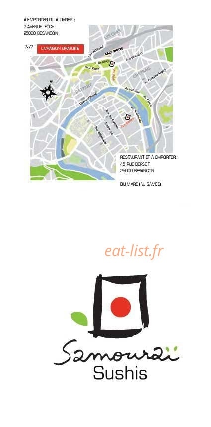 Samourai Sushis — carte page 1
