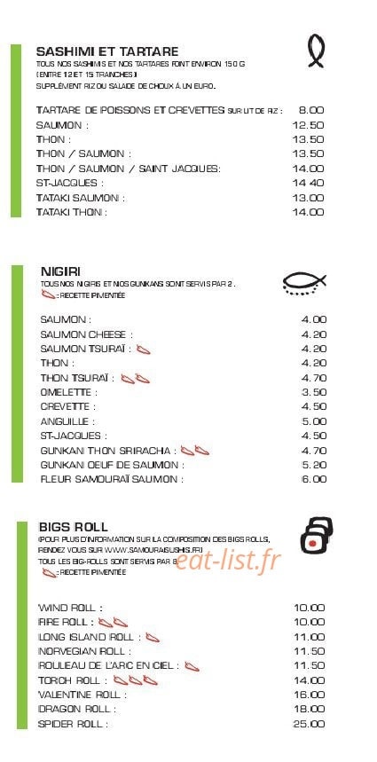 Samourai Sushis — carte page 4