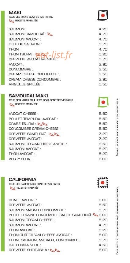 Samourai Sushis — carte page 5