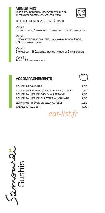 Samourai Sushis — carte page 2