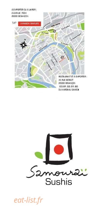 Samourai Sushis — carte page 1