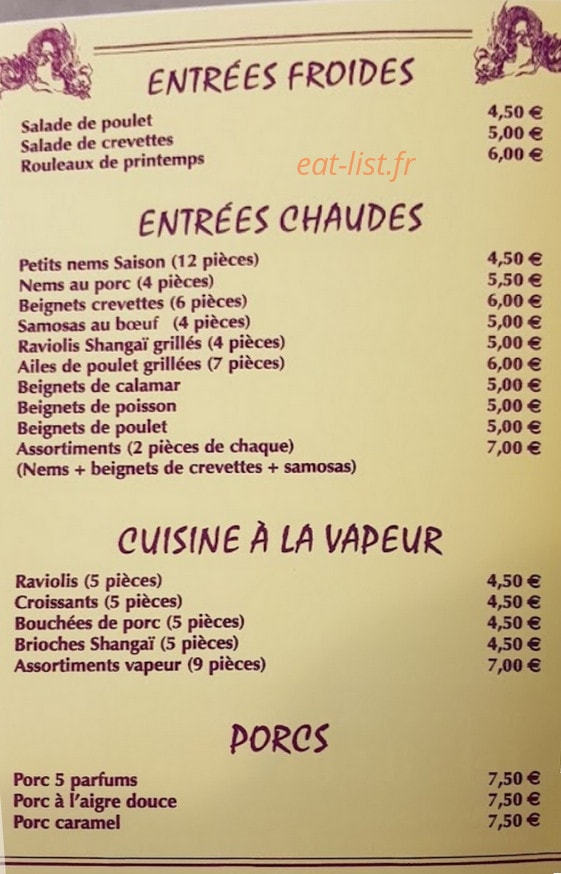Saveurs d'Asie — carte page 1