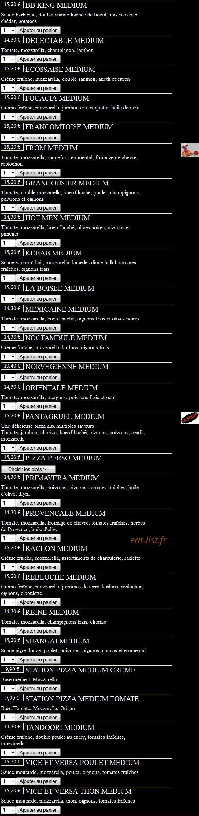 Station Pizza — carte page 1