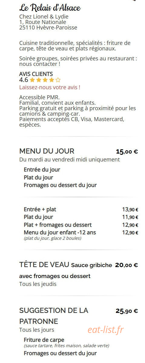 Le Relais d'Alsace — carte page 1