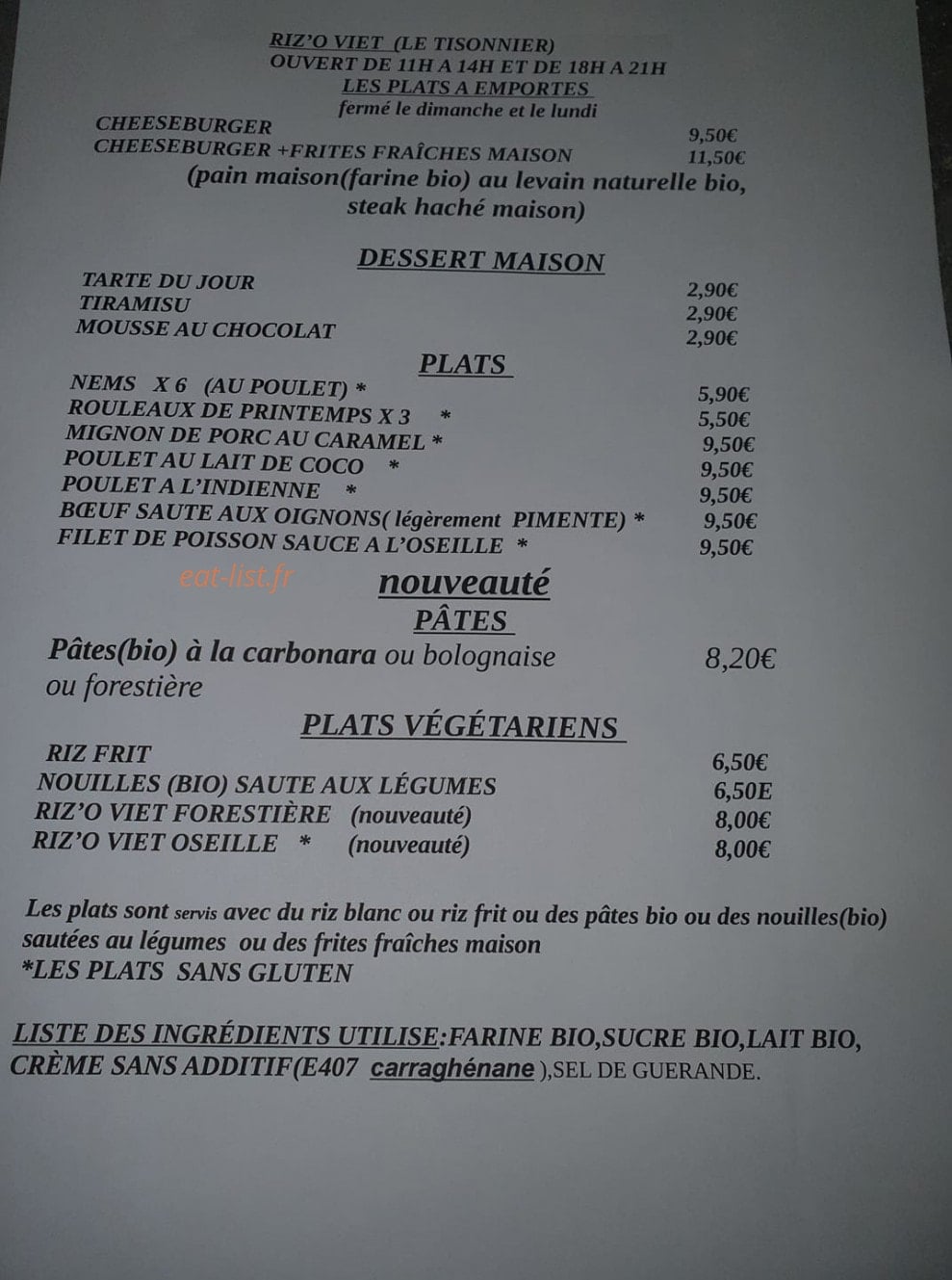 Riz O Viet — carte page 1