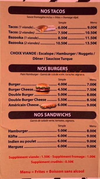 Tacos Burger — carte page 3