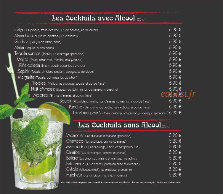Bar Hasard — carte page 1
