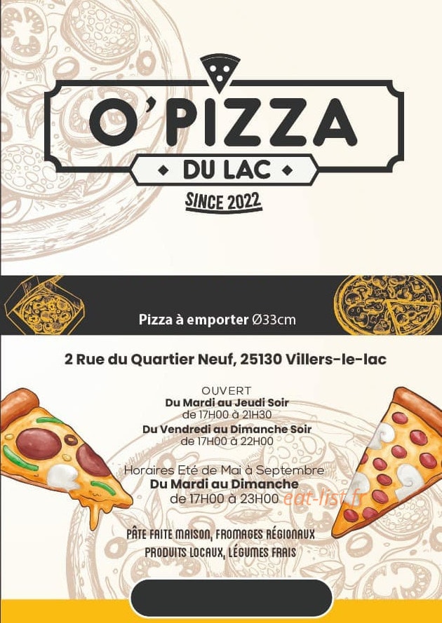 O'Pizza Du Lac — carte page 1