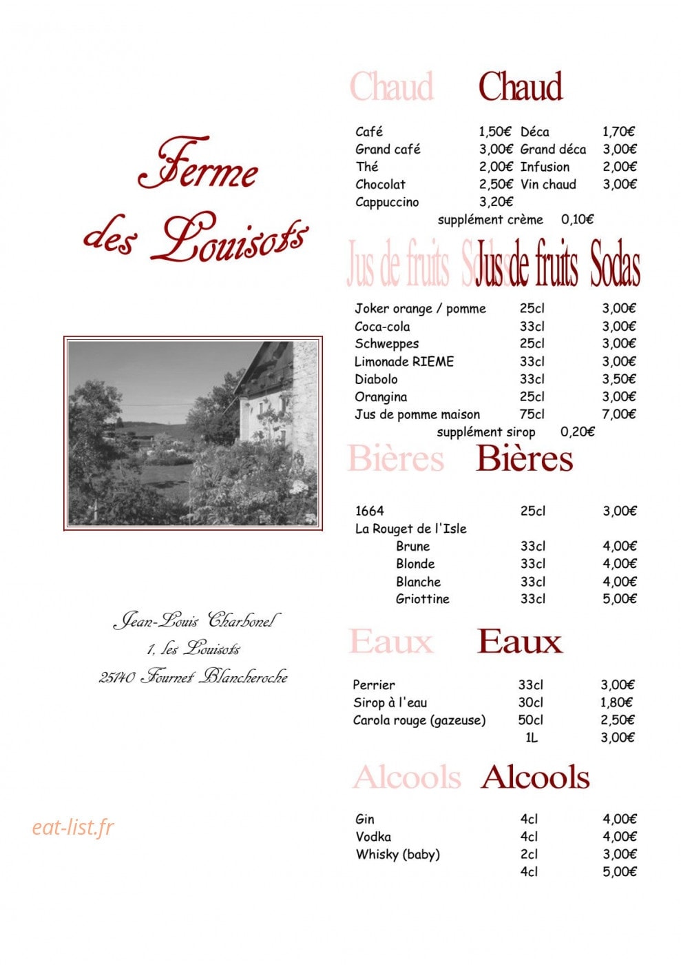 La Ferme des Louisots — carte page 2