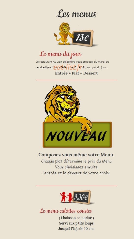 Au Lion de Belfort — carte page 3