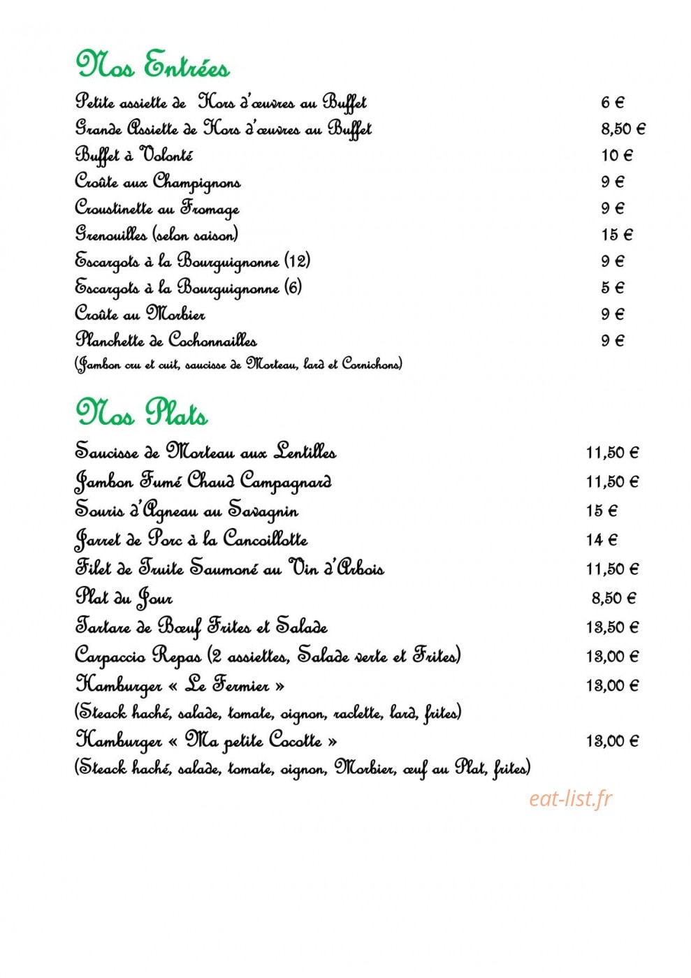 A La Ferme — carte page 5
